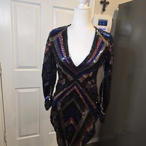 Sequin V-Neck Dress From Express
